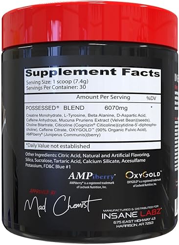 Miniatura 2 de Insane Labz Poseído bajo estimulante de testosterona potenciador antes del entrenamiento, cargado con ácido aspártico D y creatina alimentado por