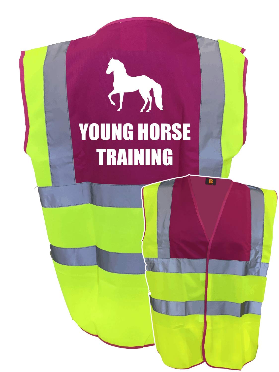 Equestrian Young Horse Training Please Hi Viz Vis Vest Horse Riding Reflective Waistcoat Jacket Road Safety Visibility Yellow/Pink Medium