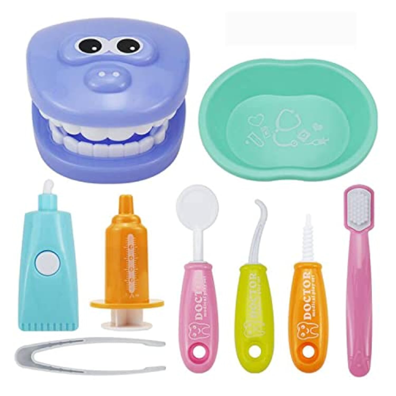 9PCS Plastic Simulation Dentist Play Set Medical Kit Pretend Toy for Kids Hygienic Habbit Cultivation Role Play Game for Children 6 Colors Simple OPP Bag Packaging (Mixed Color)