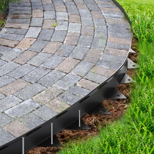 Pushglossy 10 Pcs Total 32.81ft Metal Paver Edging for Paver Projects Each 39.37" L x 1.2" H Black Bendable Metal Strips Yard Landscape Lawn Edging Border Pathway Divider for Lawn, Garden, Yard by Pushglossy - Used condition - Image 7