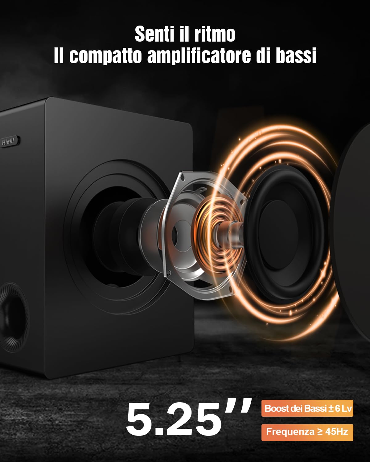Hiwill 4.1 Canali Soundbar TV con Dolby Atmos, Subwoofer, Potenza di picco 300W, 2 Altoparlanti Surround Anteriori, Soundbar per Altoparlante TV, Alti e Bassi Regolabili, Home Theater, HiElite A41