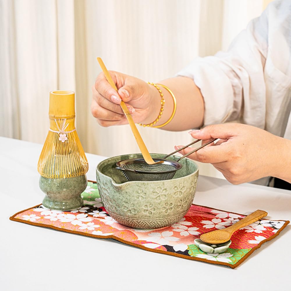 Juego de 8 batidores de matcha con caja de regalo negra, juego de kit de ceremonia de té tradicional japonés, juego de cuencos de cerámica esmaltada brillante para los amantes del té verde