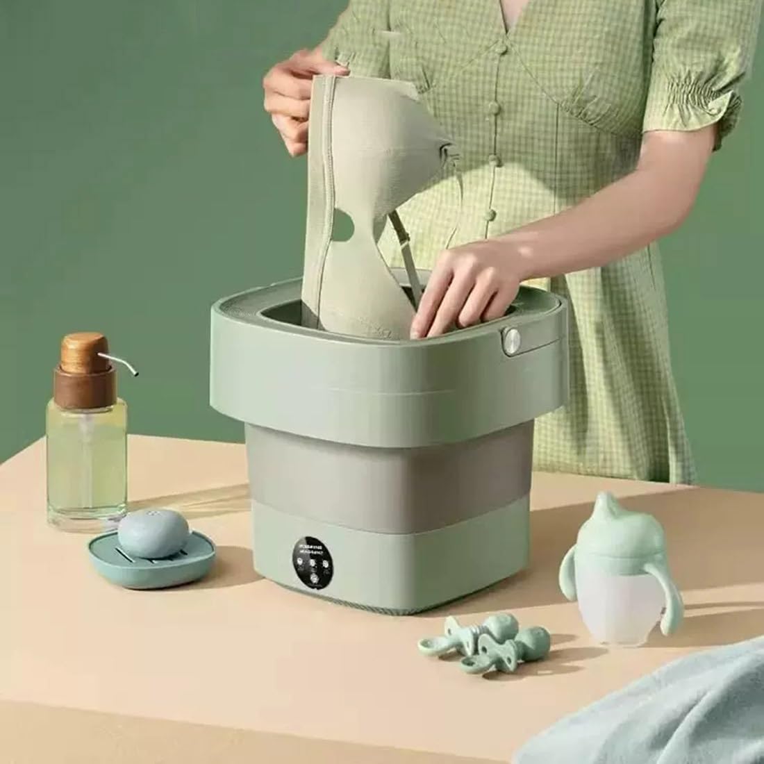 Mini lavadora portátil, capacidad de 15 litros, lavadora de viaje compacta de 3.96 galones, diseño plegable con ciclo de lavado y drenaje, ideal para lavar fácilmente sobre la marcha.