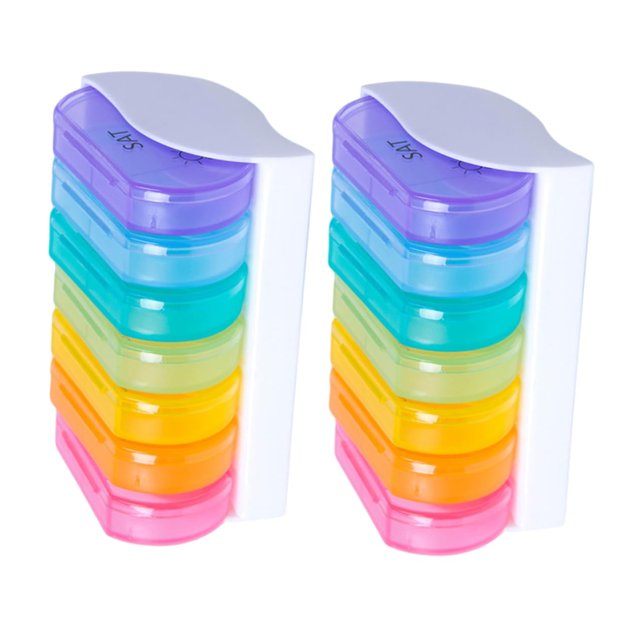 Dispensador portátil para pastillas compacto con bandejas de colores extraíbles