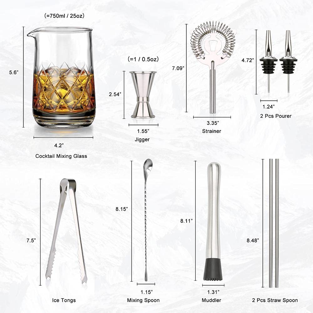 Cocktail Shaker 10 PCS Cocktail Shaker Set Crystal Cocktail Mixing Glass 750ml Cocktail Glass Shaker Bartender Kit per la Festa di casa Fa Un Grande Regalo Bartender Kit (Color : 10 PCS)