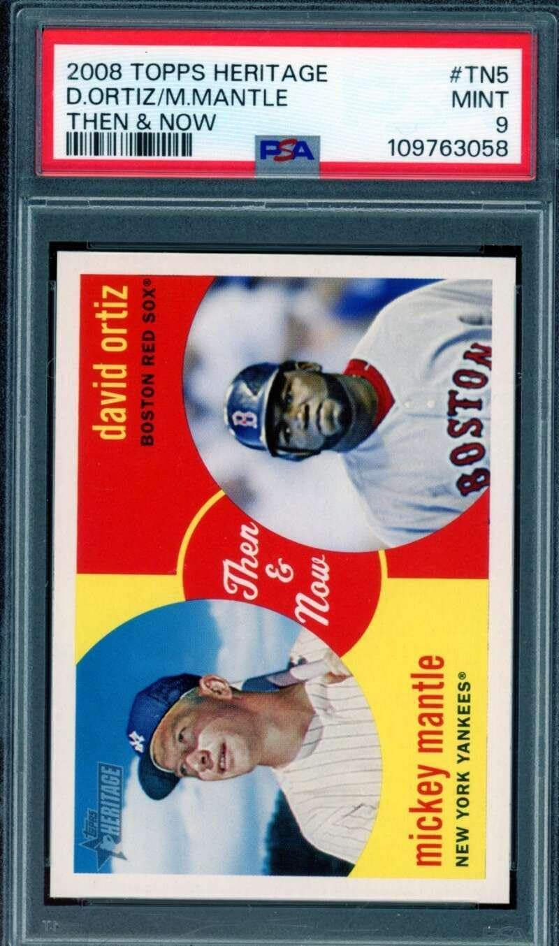David Ortiz/Mickey Mantle Card 2008 Topps Heritage Then Now (pop 6) #TN5 PSA 9 - Slabbed Baseball Cards