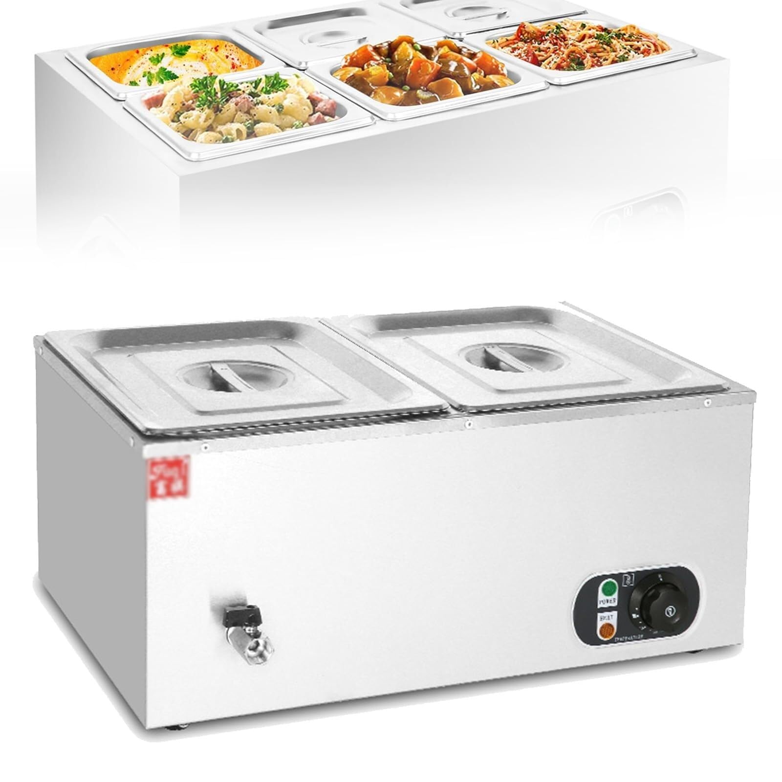 Chauffage alimentaire de buffet commercial 1500W en acier inoxydable à 3 bacs