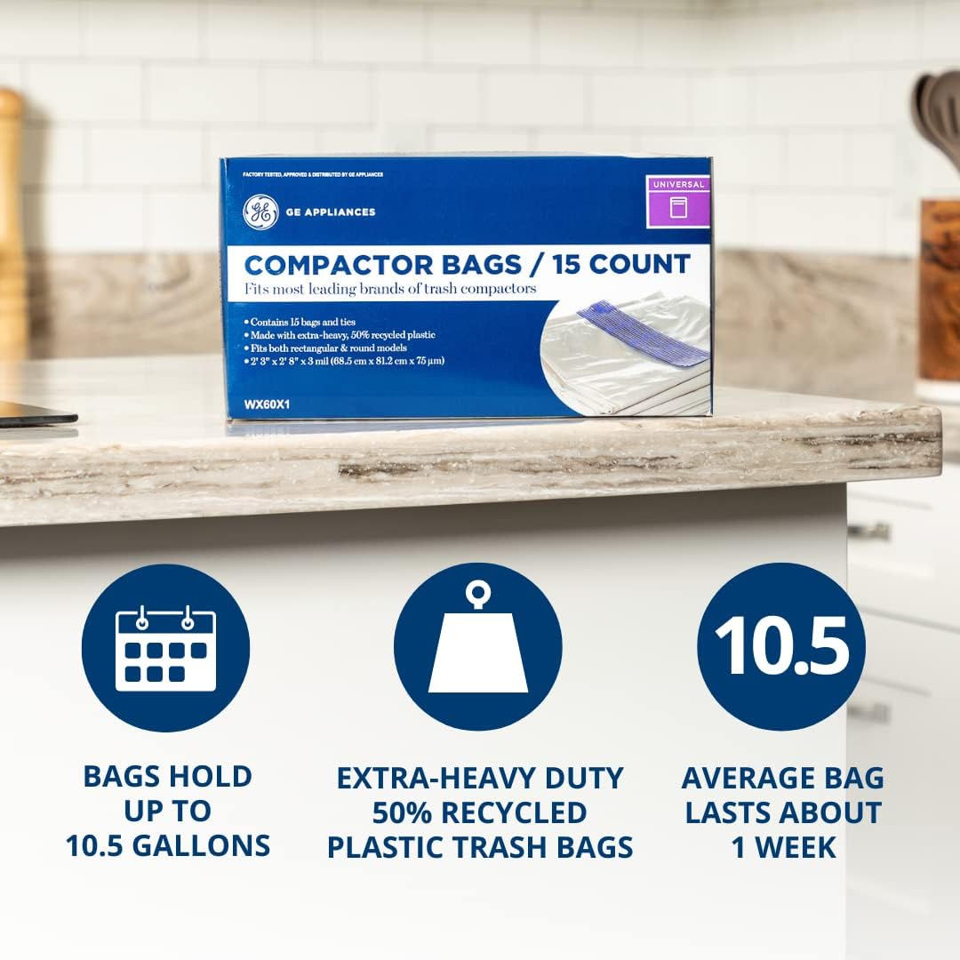 Universal 18 Gallon Heavy Duty Trash Compactor Bags, Single Pack, WX60X1, Fits 15 inch Compactors, Compatible with Kitchenaid, Kenmore, Whirlpool, GE Appliances and most 15 inch Garbage Cans
