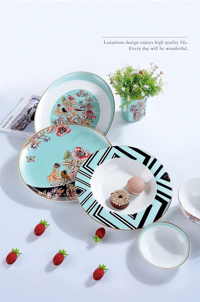 H3TF5J Luksusowe rodzinne zastawa stołowa, 20 sztuk porcelanowych zastawy stołowej, zastawa stołowa dla 10 osób, pomalowane złoto ceramiczne zastawa stołowa, wielofunkcyjna miska z zupą z głębokim