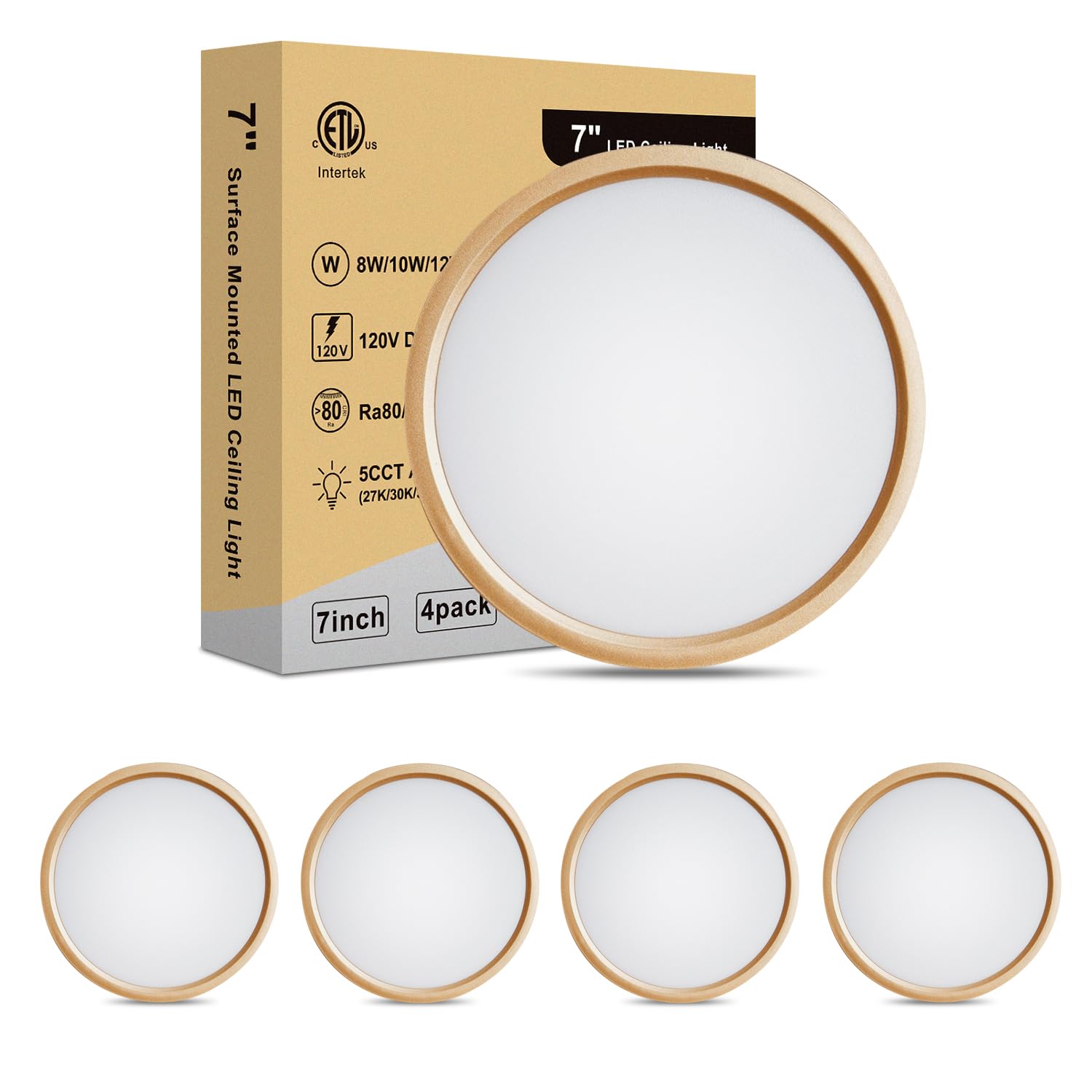 Photo 1 of Wembanma 7 Inch LED Ceiling Light - 4 Pack Gold