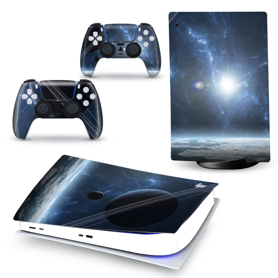 PS5 Skin for Playstation 5 Digital Version, PS5 Console and Controllers Skin Vinyl Sticker Decal Cover - Silver Nova Nebula