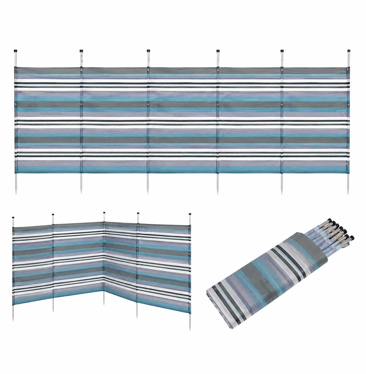 Wind Breakers Camping Multi-Colored with 4 5 6 8 10 Wooden Poles – Heavy Duty Windbreak for Beach, Garden, Caravans & Festivals – Lightweight Outdoor Privacy Screen for Comfort & Shelter (5 pole)