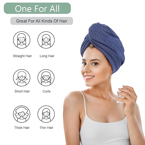 Miniatura 2 de Toalla de secado de pelo de microfibra, 2 paquetes de turbante de pelo largo tipo waffle, paño de rizo de secado rápido, absorbente y