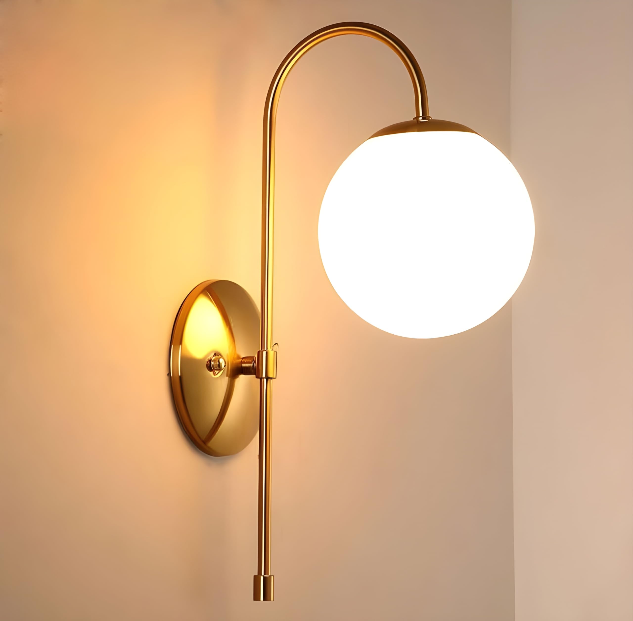 golden Metal & glass Wall Light for Living Room Modern/Wall Lamps for Bedroom/for Living Room/Wall Lights for Home Decoration/Bedside (golden metal frosted glass)(hook shape) (Bulb Not Included)-image-7