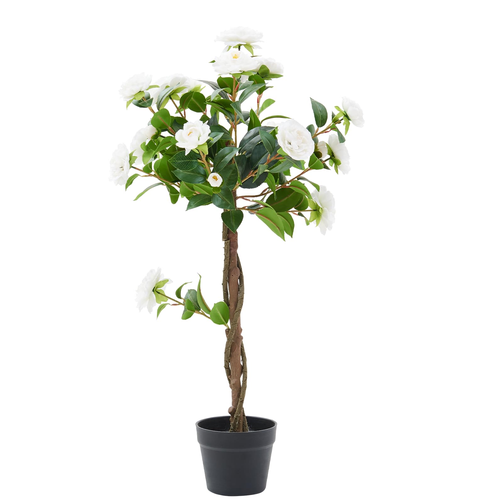 Panana Artificial Plant Set of 1 Rose Flower Tree,Realistic Camellia Decorative Faux Plants in Pot (White Rose Flower Tree, 1 Pack)