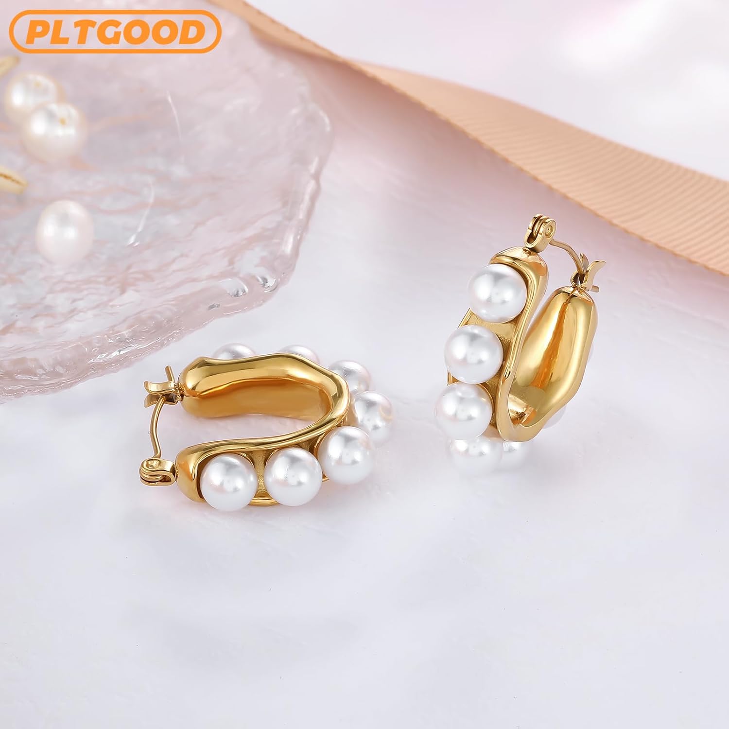 Pearl Hoop Earrings Lightweight Pearls Hoops 18K Gold Hoop Earrings for Women Pearls And Gold Earrings - Image 6