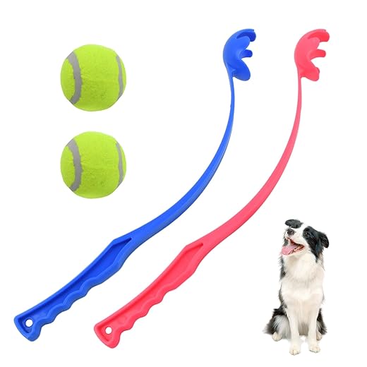 Chstarina 2 Stück Ballwerfer für Hunde, Ballschleuder für Hunde, 50CM, Wurfarm Hund mit 2 Tennisbällen, Tennisballwerfer für Hunde, Hundespielzeug Ballwerfer, Ballwurfmaschine für Hunde