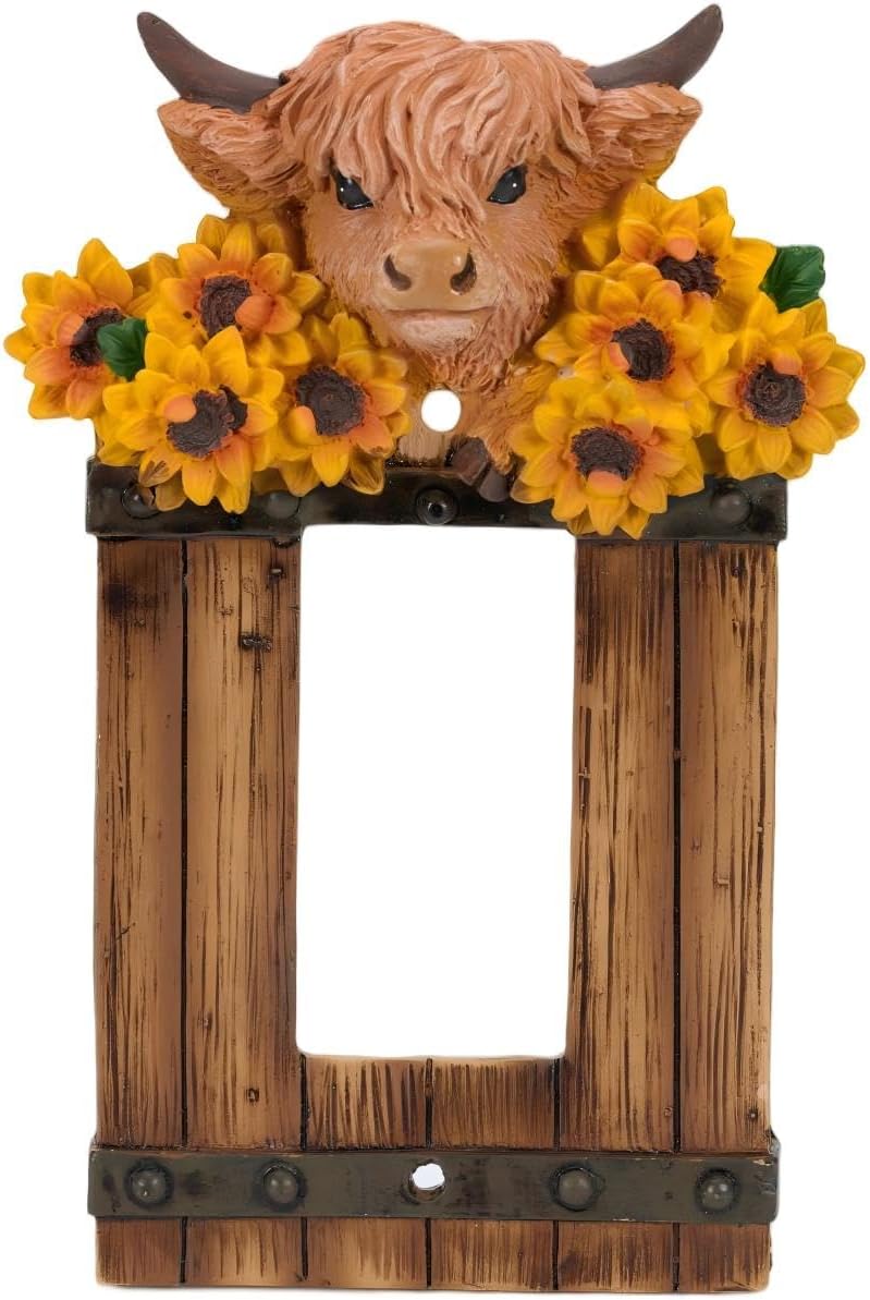 Rustic Highland Coo Single Rocker Switch Cover and Wall Plate - Handcrafted Resin Farm Scene for Cottage, Farmhouse, and Country Décor