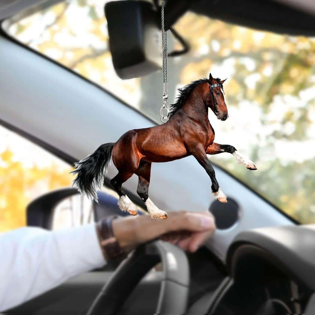 Philophobia Clydesdale Horse Gallop Car Hanging Ornament, Brown Horse Car Hanging Ornament, Best Gift for Horse Lover Horse Mom Western Family, Decorative 2-Sided Plastic Ornament Car Accessories image 2