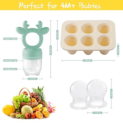 Miniatura 3 de Alimentador de frutas para bebés con molde de paleta, lindos juguetes de dentición, mordedores de silicona para bebés de 3 a 12 meses para regalo de