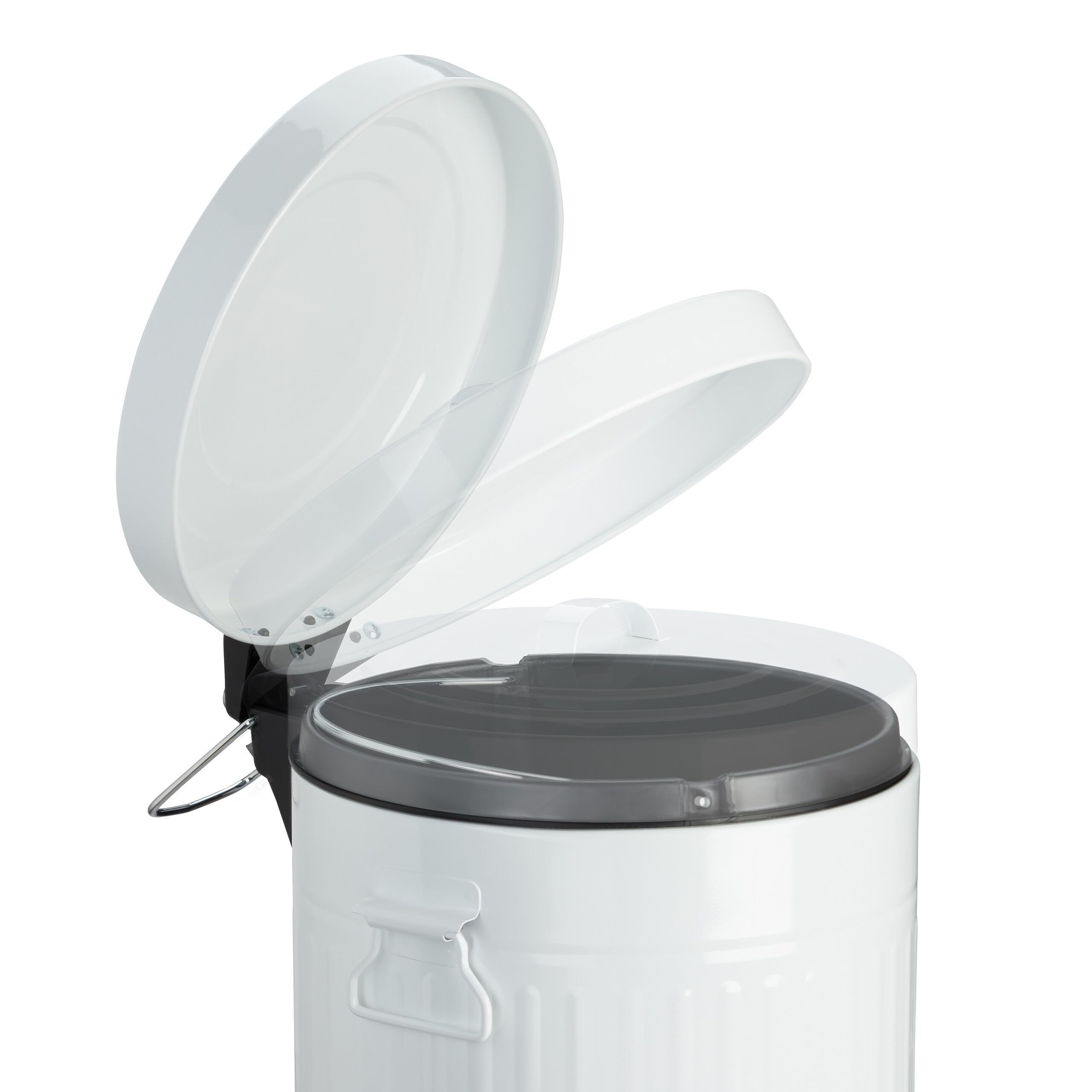 Relaxdays Papelera Cocina, Cubo Basura Baño con Pedal y Tapa, Bote Desechos WC, Estilo Vintage, Metal, 12 L, Blanco | Bote Desechos WC, Estilo Vintage, Metal, 12 L
