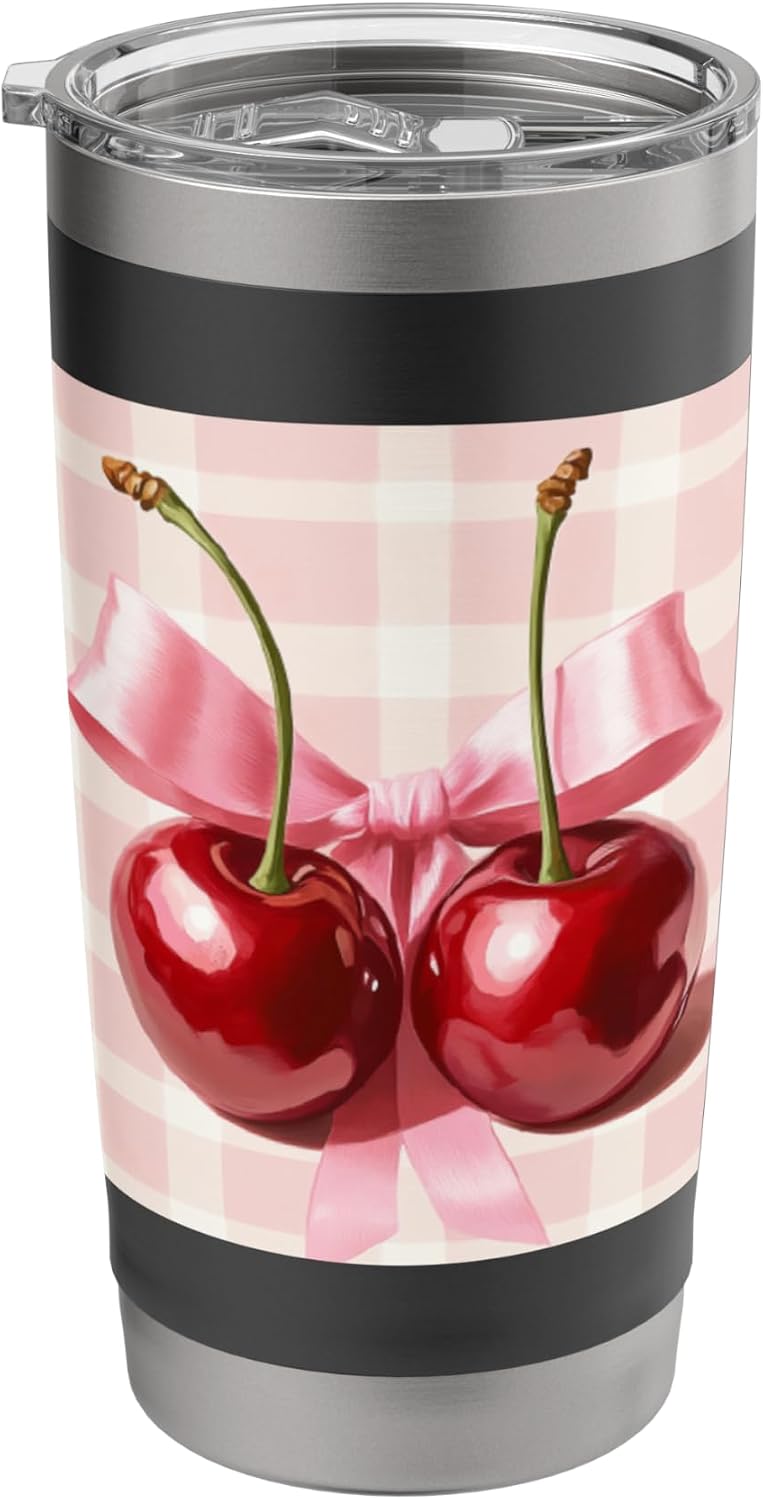 Cherry Pink Bow Girl Cherry Lover Fruit Coquette Stainless Steel Insulated Tumbler