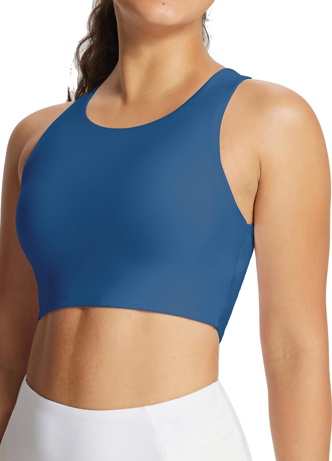 Women's Swim Bra Modest High Neck Bikini Tops Quick Dry UPF 50+Bathing Suit Sports Workout Removable Padded