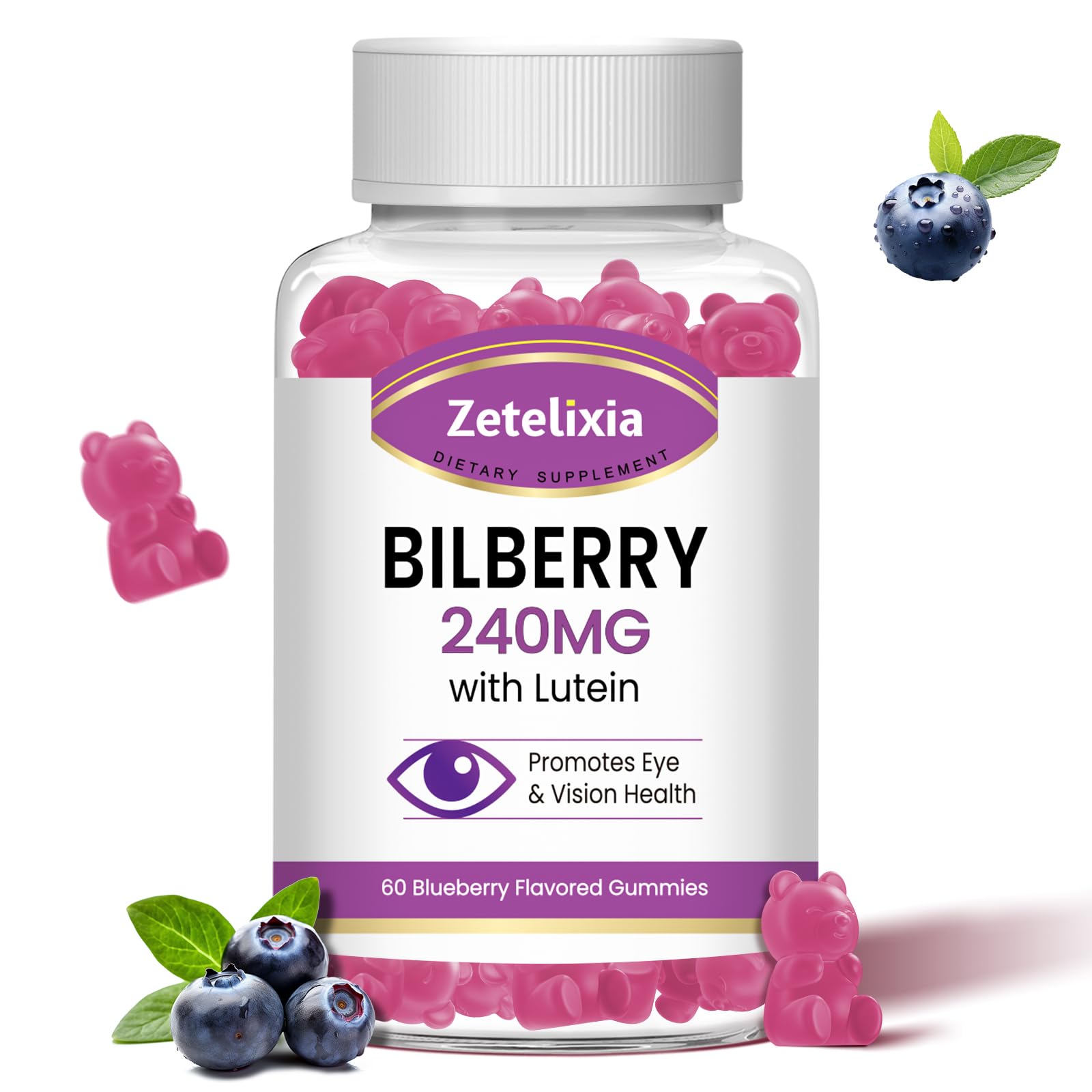 Lutein Gummmies Eye Health Supplement for Adults, Lutein & Zeaxanthin Supplements Eye Vitamins Gummies, Bilberry with Lutein for Promoting Eye & Vision - 60 Gummies