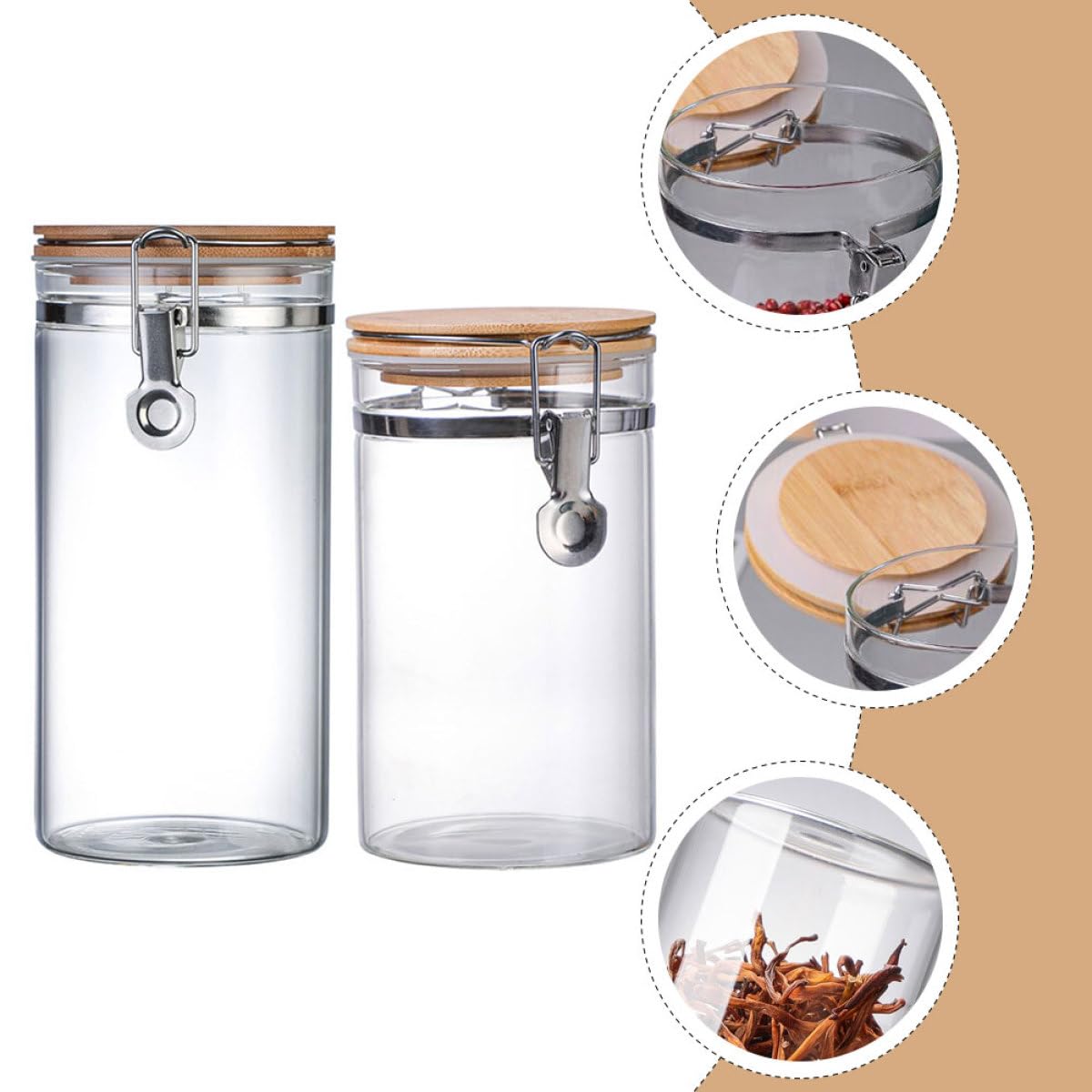 DOITOOL 2 Frascos Herméticos de Cocina 1280Ml y 1140Ml Recipientes para Alimentos Tapa de Vidrio y Acero Inoxidable Botes Grandes para Almacenar Harina Arroz y Frutos Secos Uso