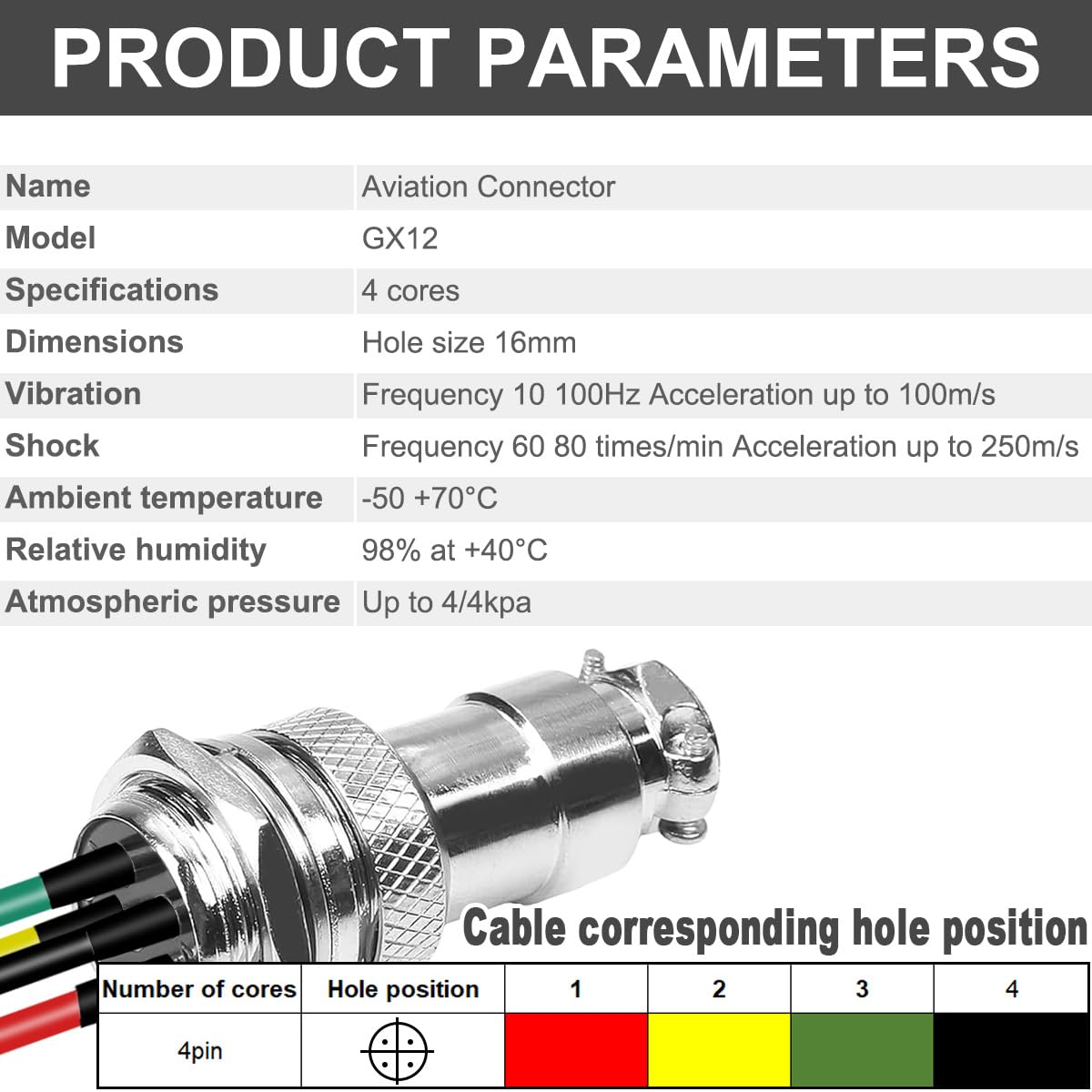 GX12 Connettore di aviazione 4Pins Plug e connettore del cavo del cavo dello zoccolo,spina del connettore del metallo del pannello 0,47”(12mm) zoccolo maschio della spina della femmina-6pcs