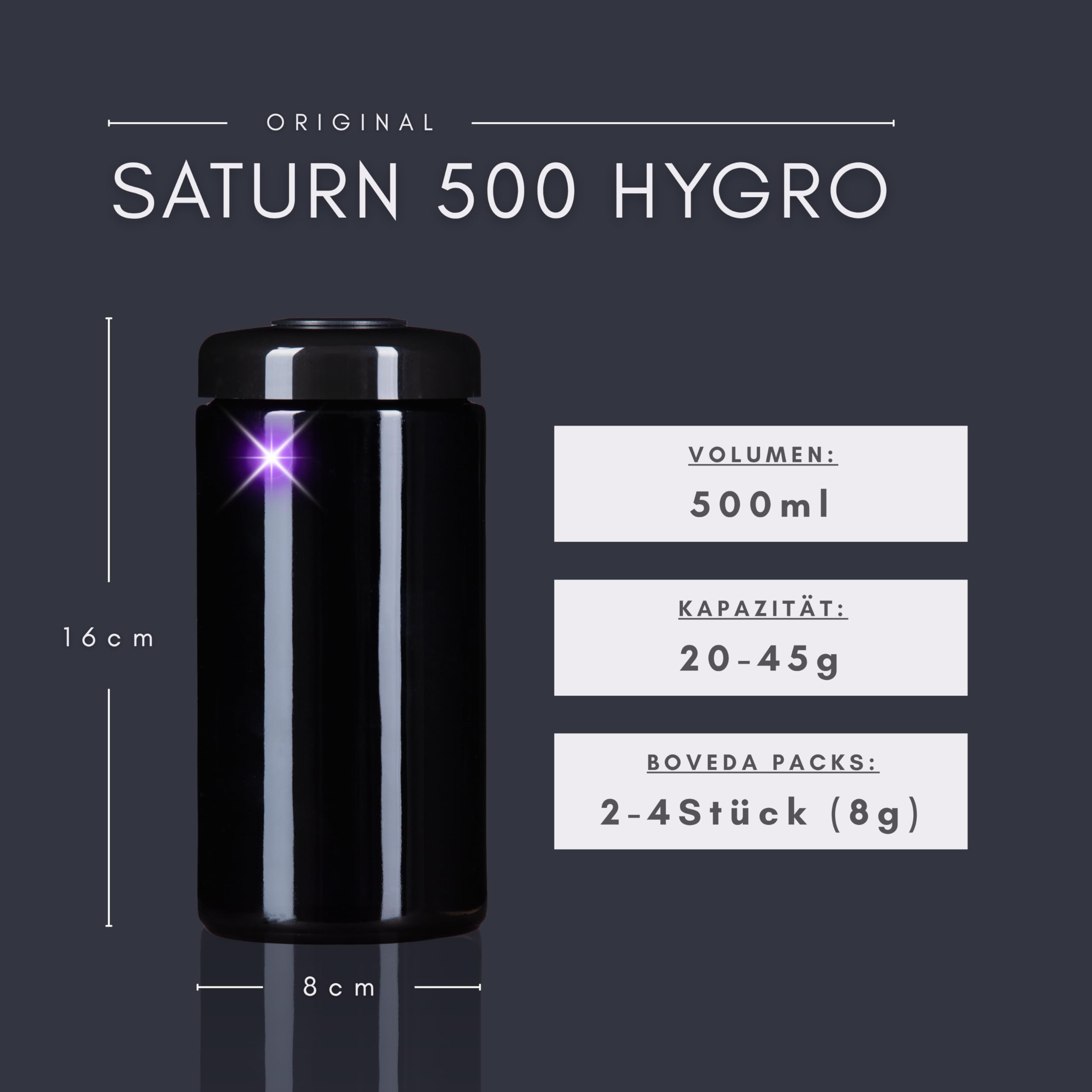 ANCEVIA edles Violettglas mit individueller GRAVUR Vorratsglas 500 ml – 3er Set Vorratsdose mit Hygrometer Deckel | Miron Glasbehälter mit Deckel zur langfristigen Lagerung und Geruchsveredelung