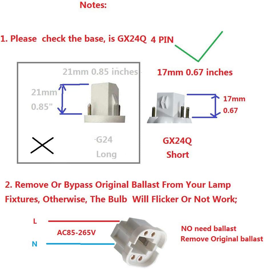 9w Led Gx24Q Bulb 4-Pin Base PL Retrofit Lamp Natural 4000k Daylight 20W CFL Replacement Bulb GX24 LED Reading Desk Table DownLight 360 Beam Child's No UV Blue Lights (3 Pack, Remove/Bypass Ballast)