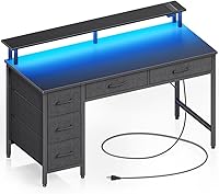 Vista 9 de Seventable Escritorio de Computadora con Tomas de Corriente y Luz LED, Escritorio de Oficina en Casa de 39 Pulgadas con 5 Cajones, Escritorio