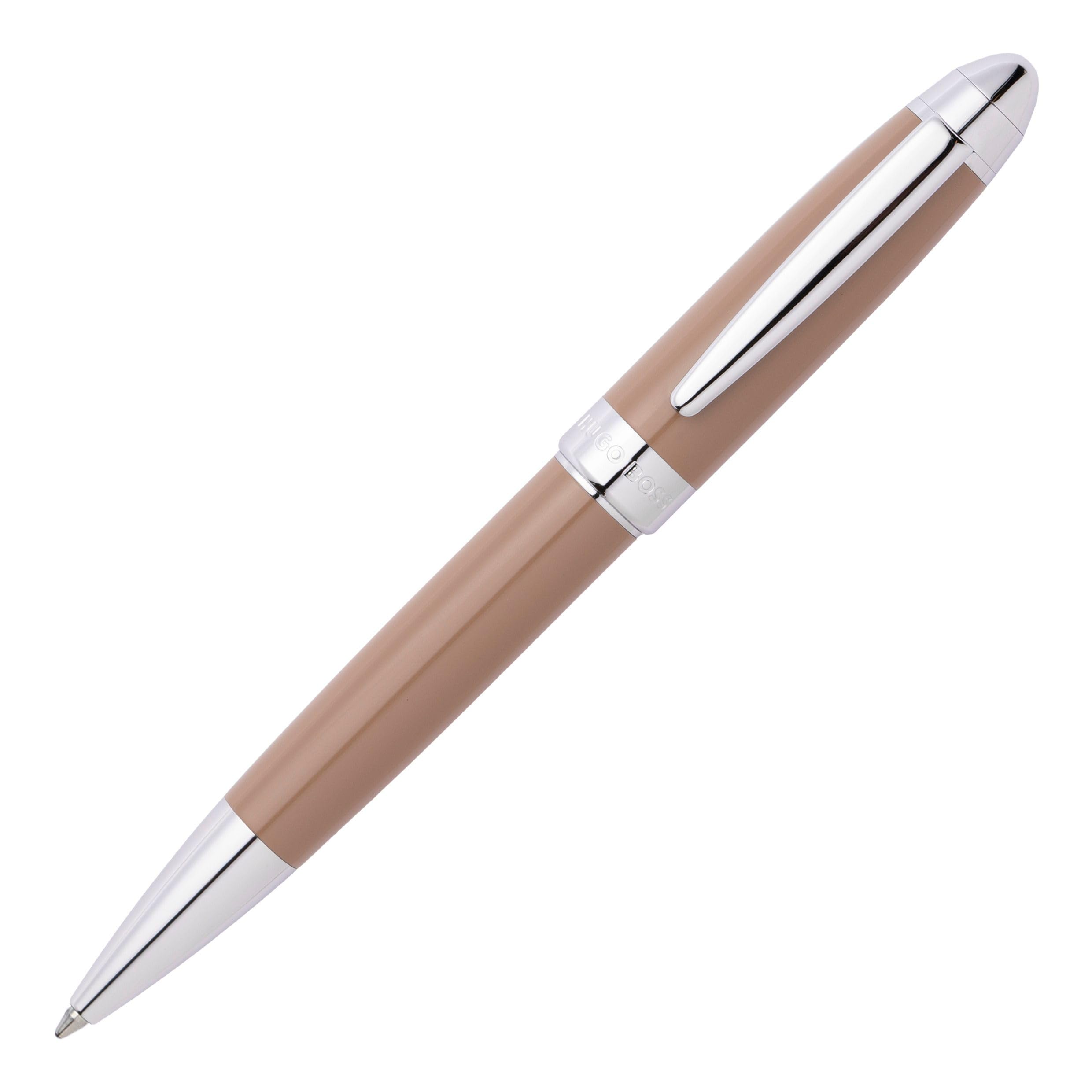 Hugo Boss Kugelschreiber Icon Camel/Chrome aus Messing hergestellt, Farbe: Beige/Rosa, Abmessungen: 12 x 138 mm, HSN0014Z