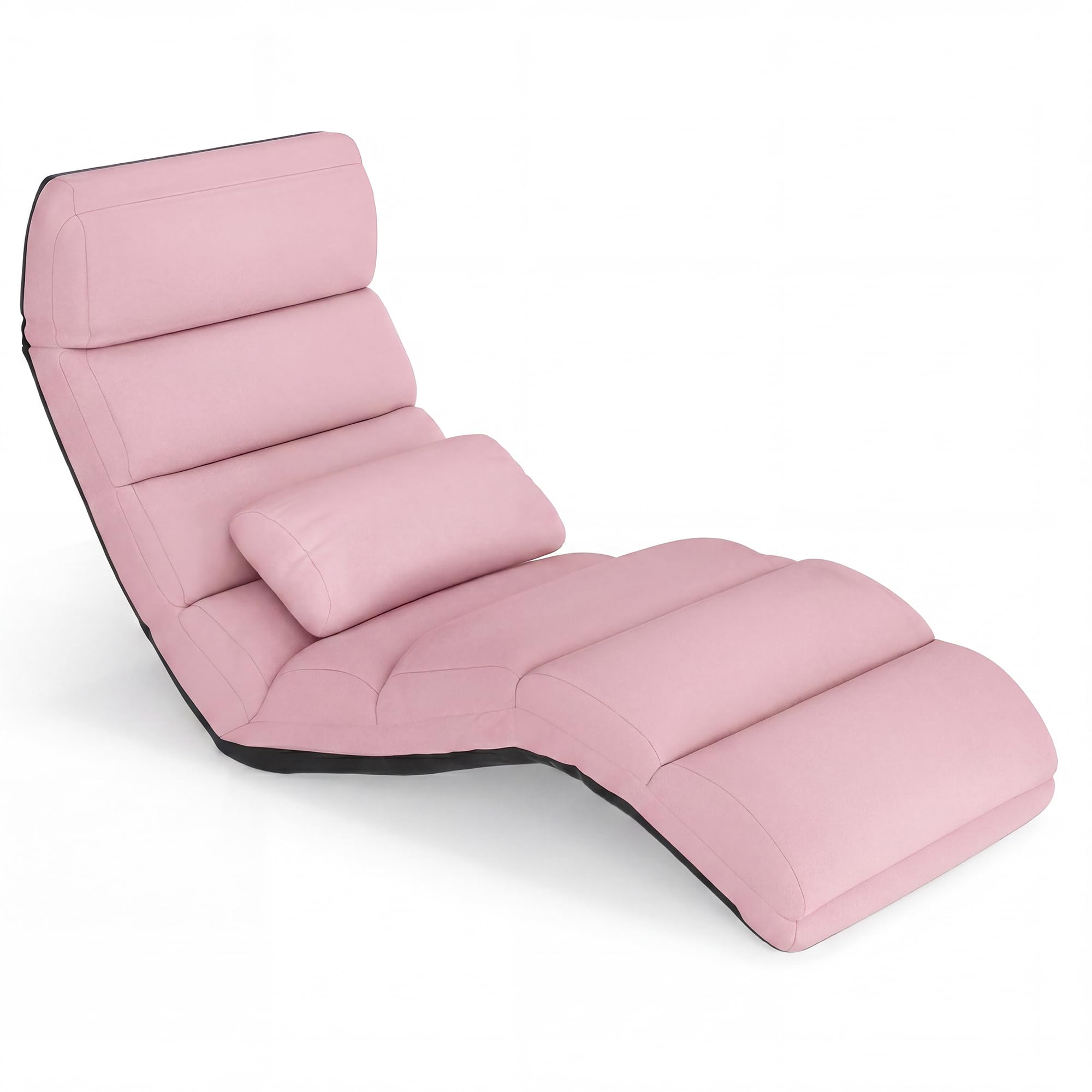 SOARS Fauteuil Salon Relaxant au Sol 5 Positions, Chaise Longue en Daim & Éponge avec Oreiller Rembourré & Repose-Pieds Réglable, Charge 120KG, Méridienne Convertible Bureau Terrasse Chambre (Rose)