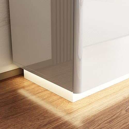 Miniatura 4 de FAMAPY Soporte de TV de alto brillo con luces, consola de TV moderna con 4 cajones y estante abierto, consola multimedia brillante, soporte de TV