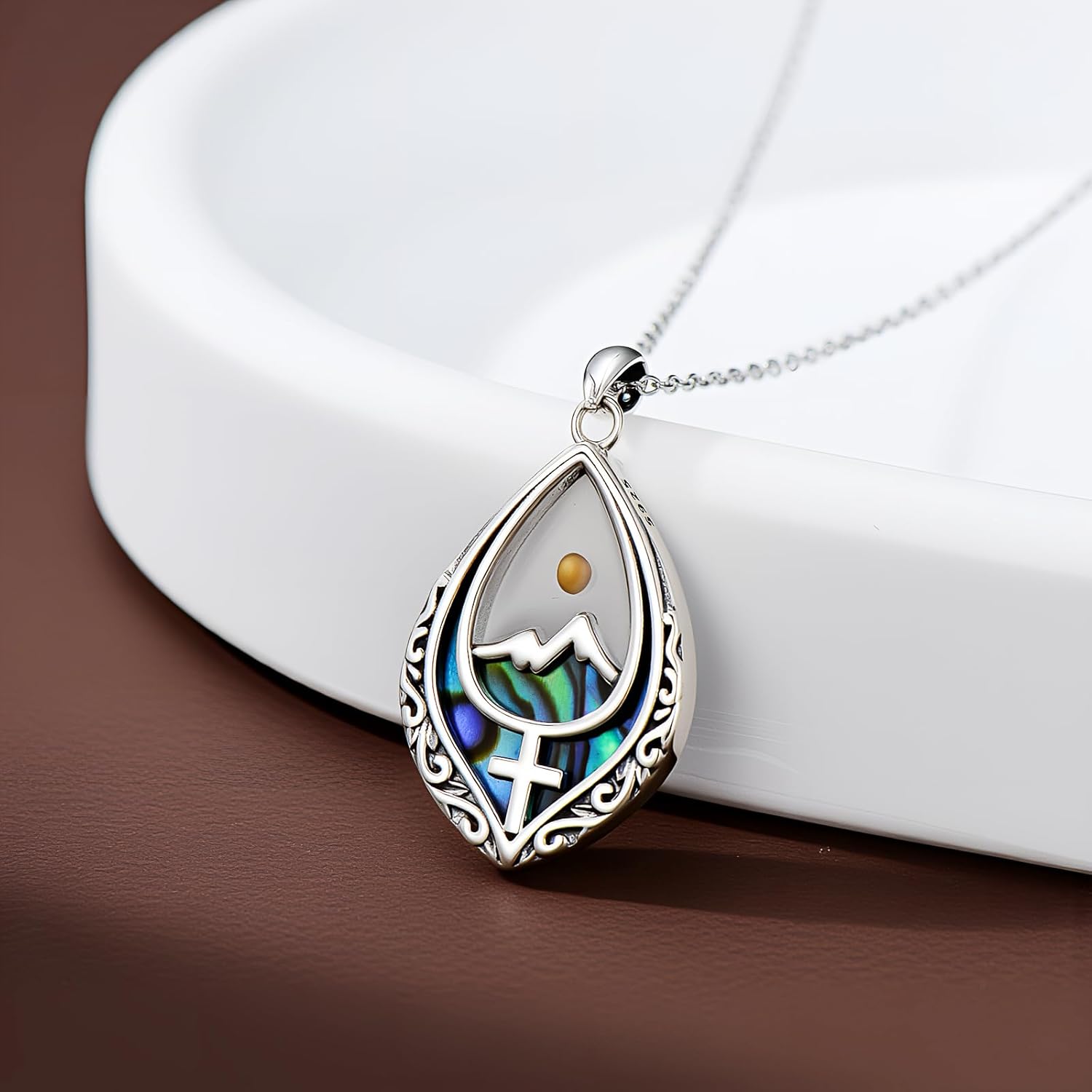AOBOCO Mustard Seed Cross Necklace 925 Sterling Silver Faith Mountain Pendant Necklace Teardrop Christian Religious Jewelry for Women - Image 2