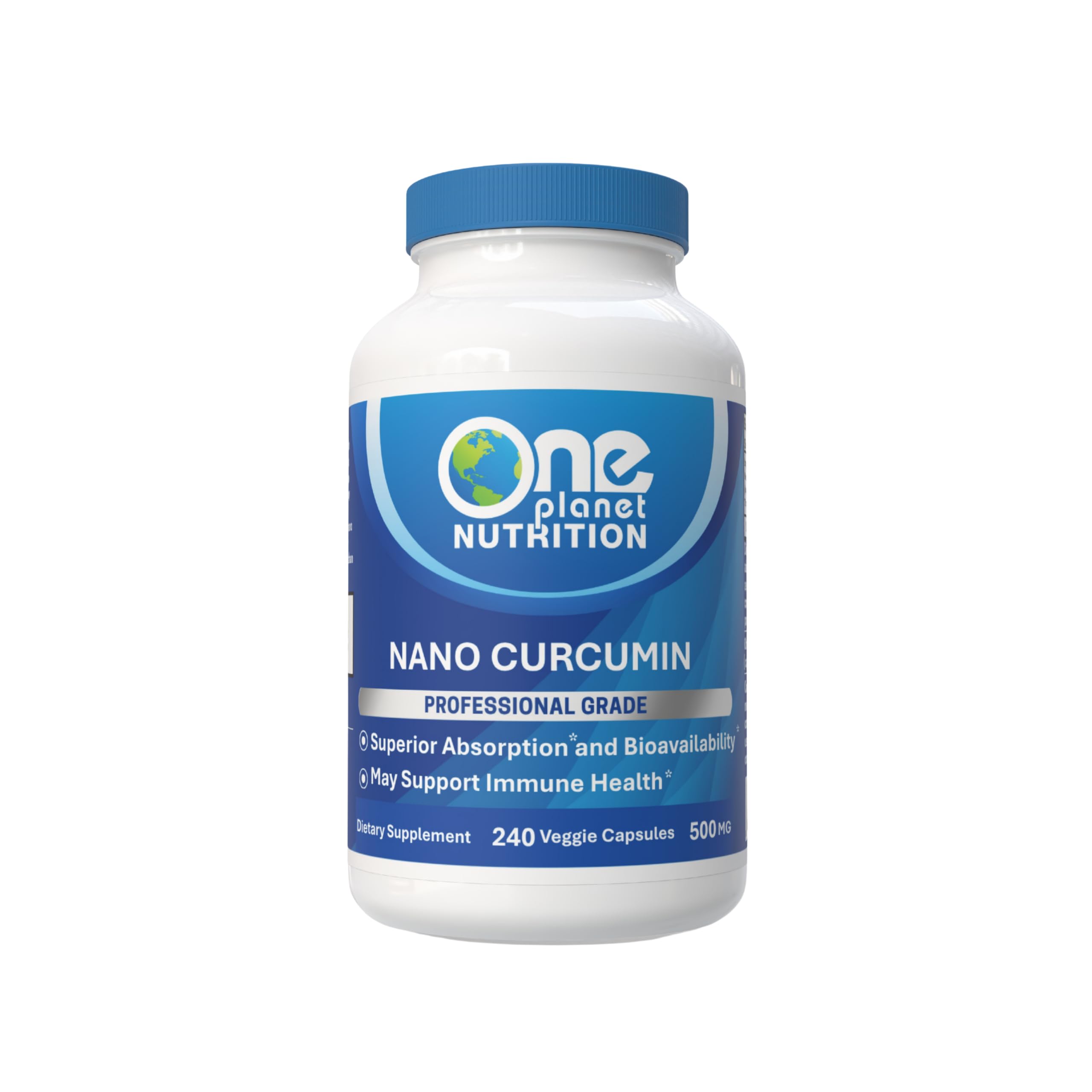 One Planet Nutrition Nano Curcumin 500 mg Veggie Capsules (240 Servings), Family Size, Nano for High Absorption, Supports Immune Health, Non-GMO, Vegan, Gluten-Free