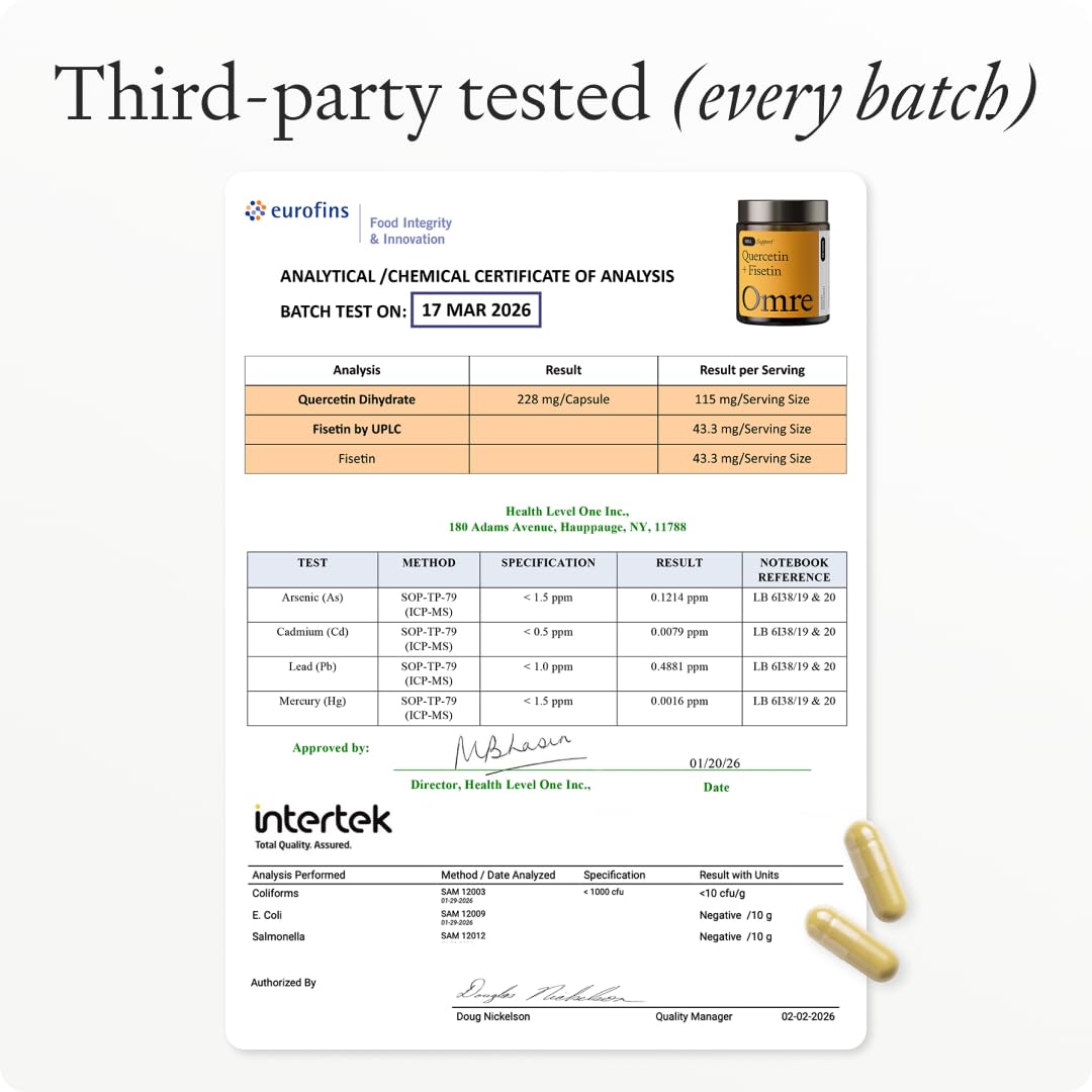 OMRE Quercetin and Fisetin Supplements - Third-Party Tested Senolytic Supplements for Aging Support - 500mg Quercetin Phytosome and 100mg Fisetin - Highly Bioavailable Forms — Amazon image 2
