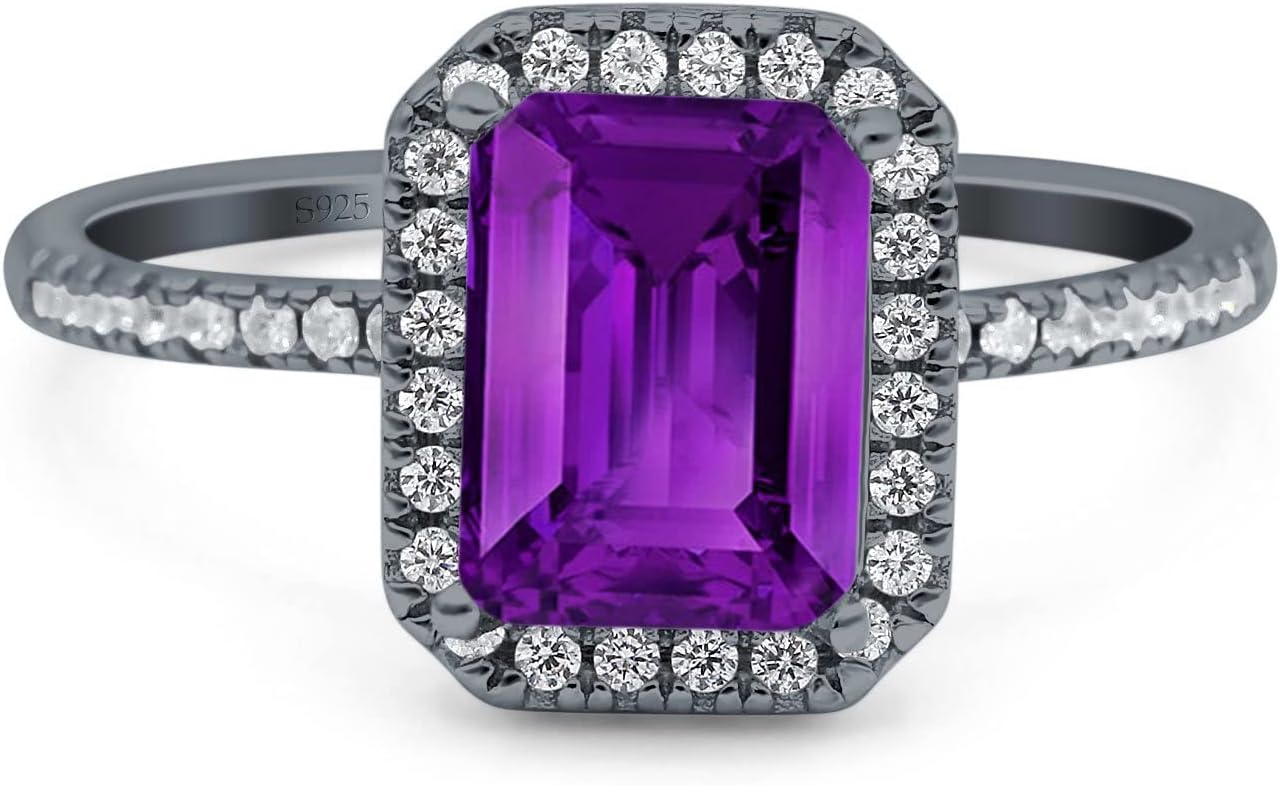 Blue Apple Co. Emerald Cut Art Deco Halo Wedding Bridal Engagement Ring Round Simulated Cubic Zirconia 925 Sterling Silver