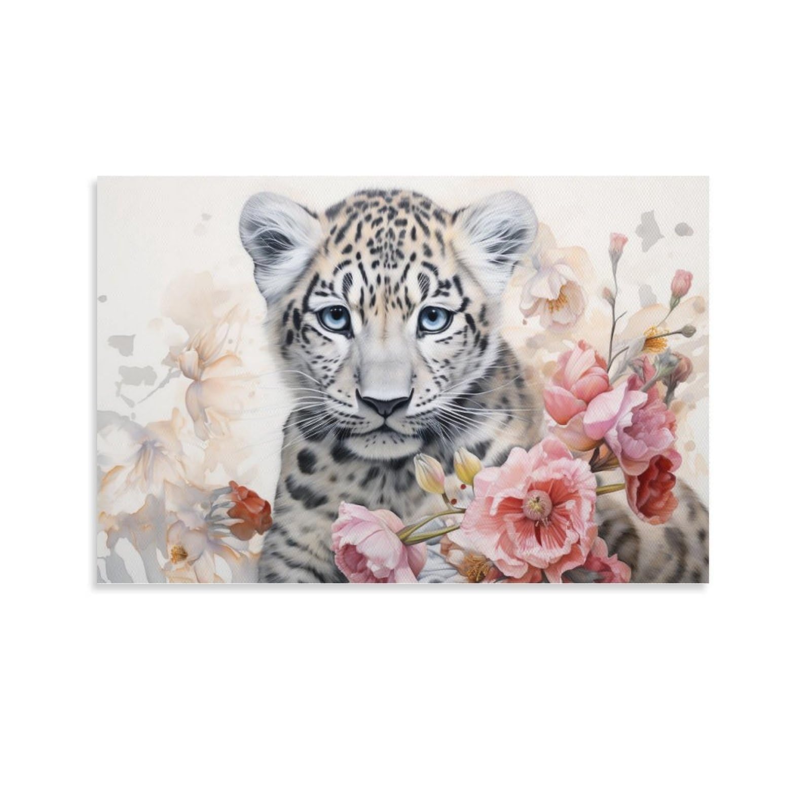 AYAROS Flower Leopard Wall Art Canvas Poster Watercolor Retro Animal Wall Decor Poster Dormitory Decor Painting Art Unframed 08x12 inch