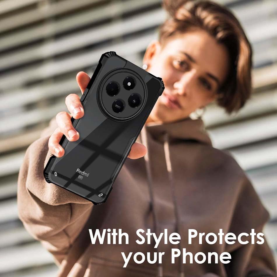 Fashionury Shockproof Crystal Clear Back Cover Case for Redmi A4 5G / Poco C75 5G / Redmi 14C 5G / Poco M7 5G | 360 Degree Protection | Transparent Back Case Cover (Black Bumper) 28 61IRQbNlUjL