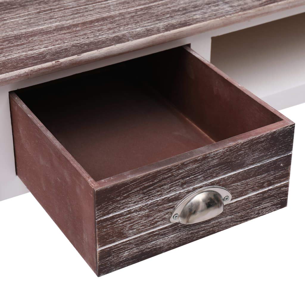 Scrivania marrone 110 x 45 x 76 cm, consolle con 2 cassetti e vano aperto, robusto tavolo per computer per casa, ufficio e camera da letto, design vintage