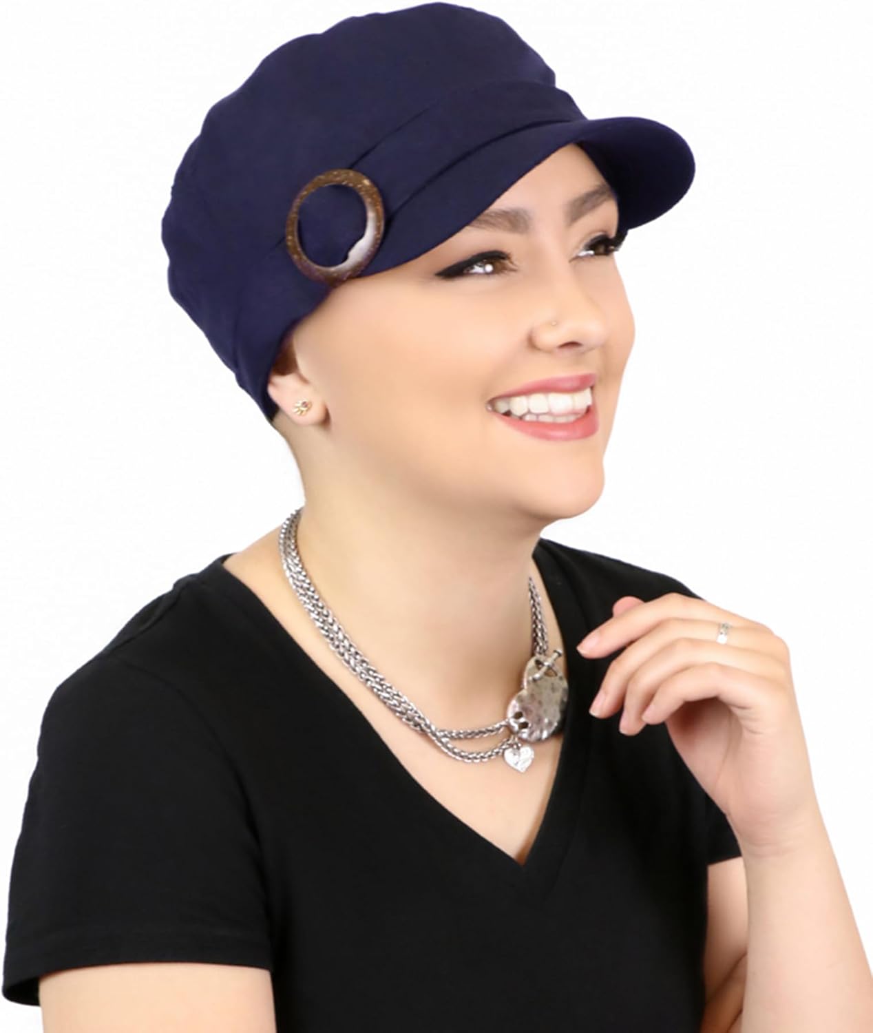 Hats Scarves & More Womens Chemo Newsboy Cadet Hat Full Coverage Cancer Cap for Petite Heads Blocks Sun 50+ UPF