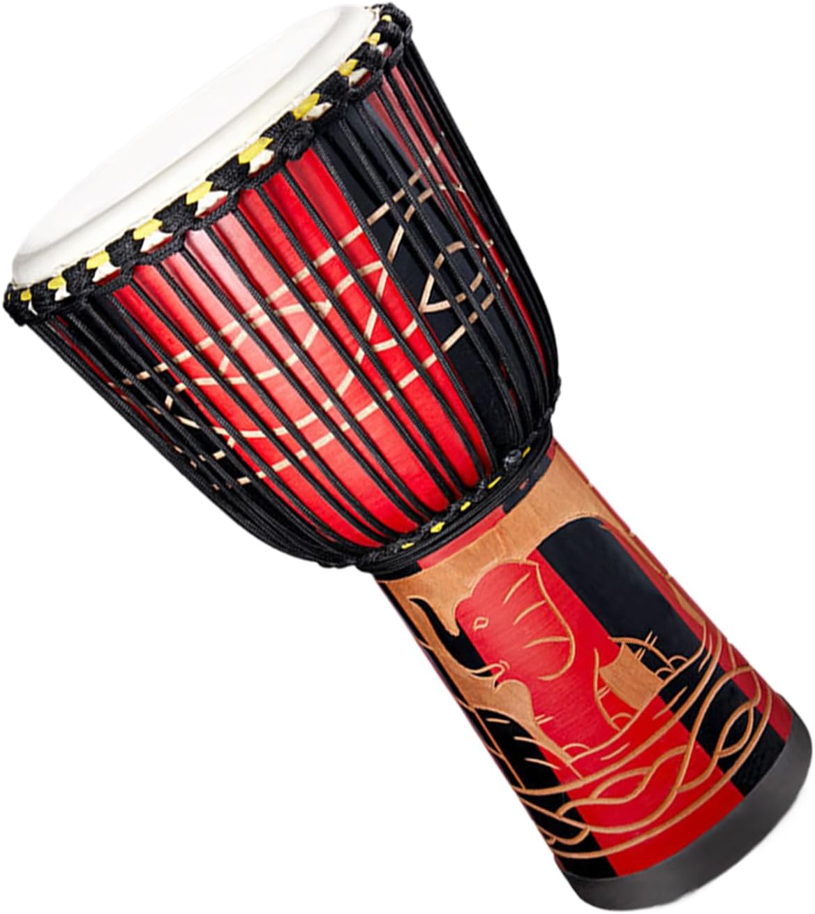Hand-Carved Bongo Drum – 8 Inch Traditional African Inspired Wooden Percussion Instrument, Vibrant Multi-Tone Design | Professional Music Decoration for Concerts, Rehearsals, Dance, Art Display - Image 1 of 9