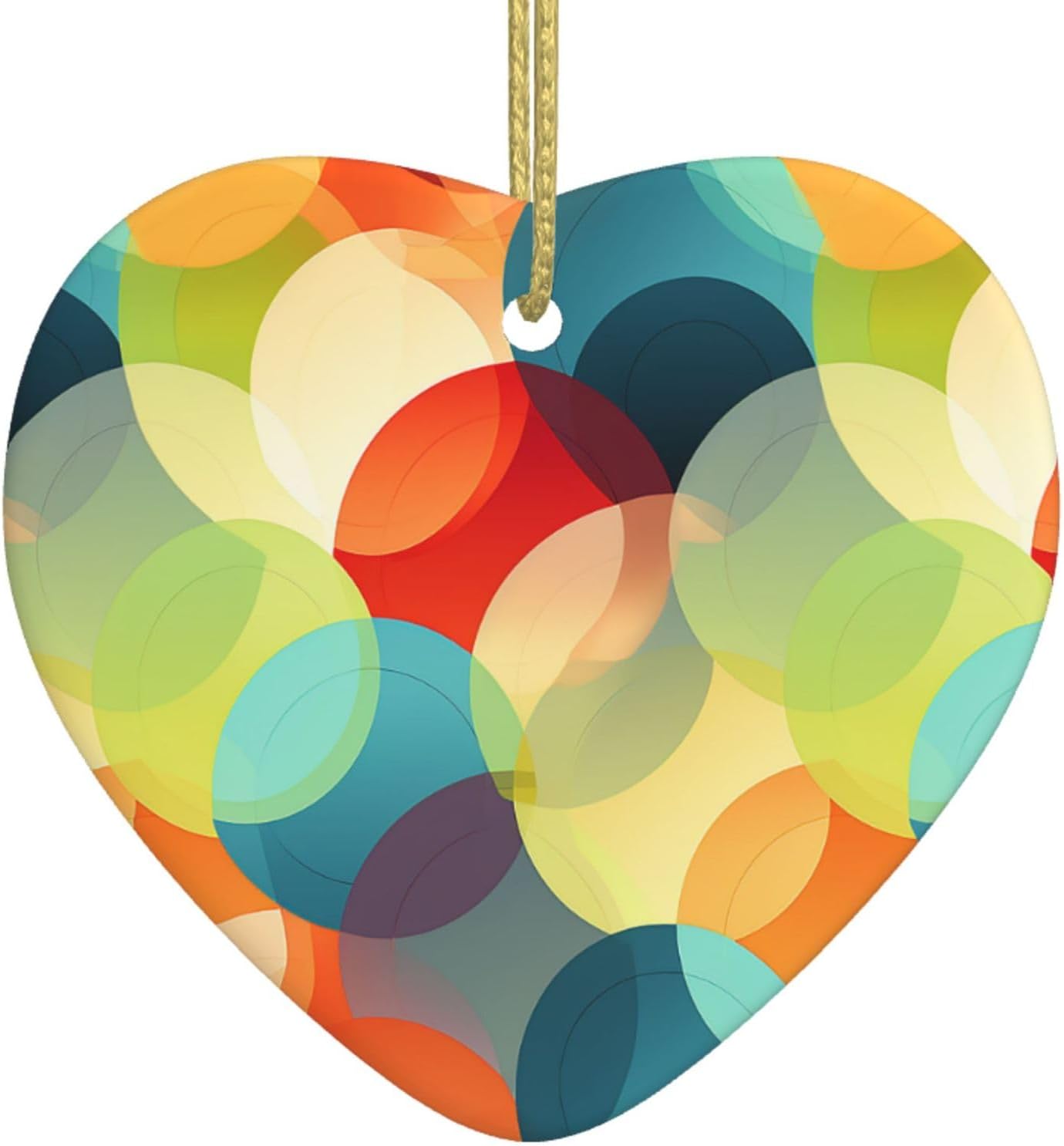 Ceramic Christmas Ornaments Heart Shaped Xmas Hanging Ornament Double-Sided Colorful Retro Abstract Print Christmas Tree Pendants for Fireplace Party Holiday Wedding Xmas Decoration