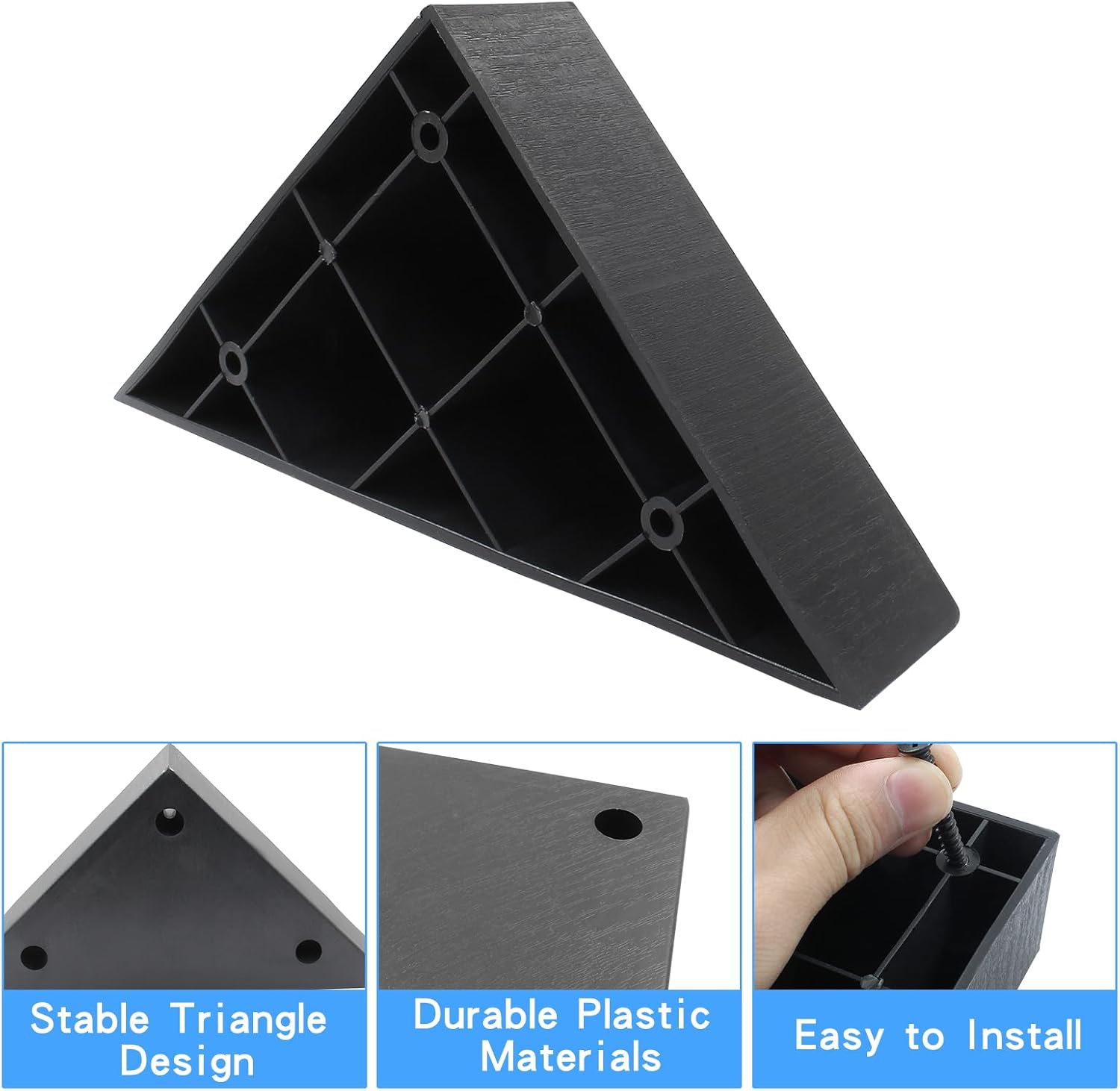 Zorfeter 16 PCS Plastic Couch Legs, Triangle Black Furniture Legs Sofa Legs Feet Replacement, with Screws, 1.65 Inch Height