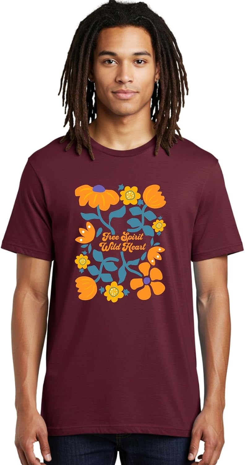 Mens Graphic Printed Cotton T-Shirt Casual Summer Wear Free Spirit Wild Heart Artwork