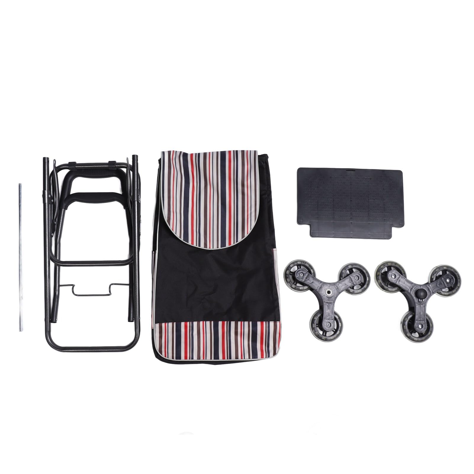 Tragbarer Zusammenklappbarer Handwagen aus Edelstahl mit Hoher Tragfähigkeit, Gepäckwagen mit Tasche, Vielseitiger Einkaufswagen für Lebensmittel, Langlebiger Handwagen (Schwarzer Streifen)