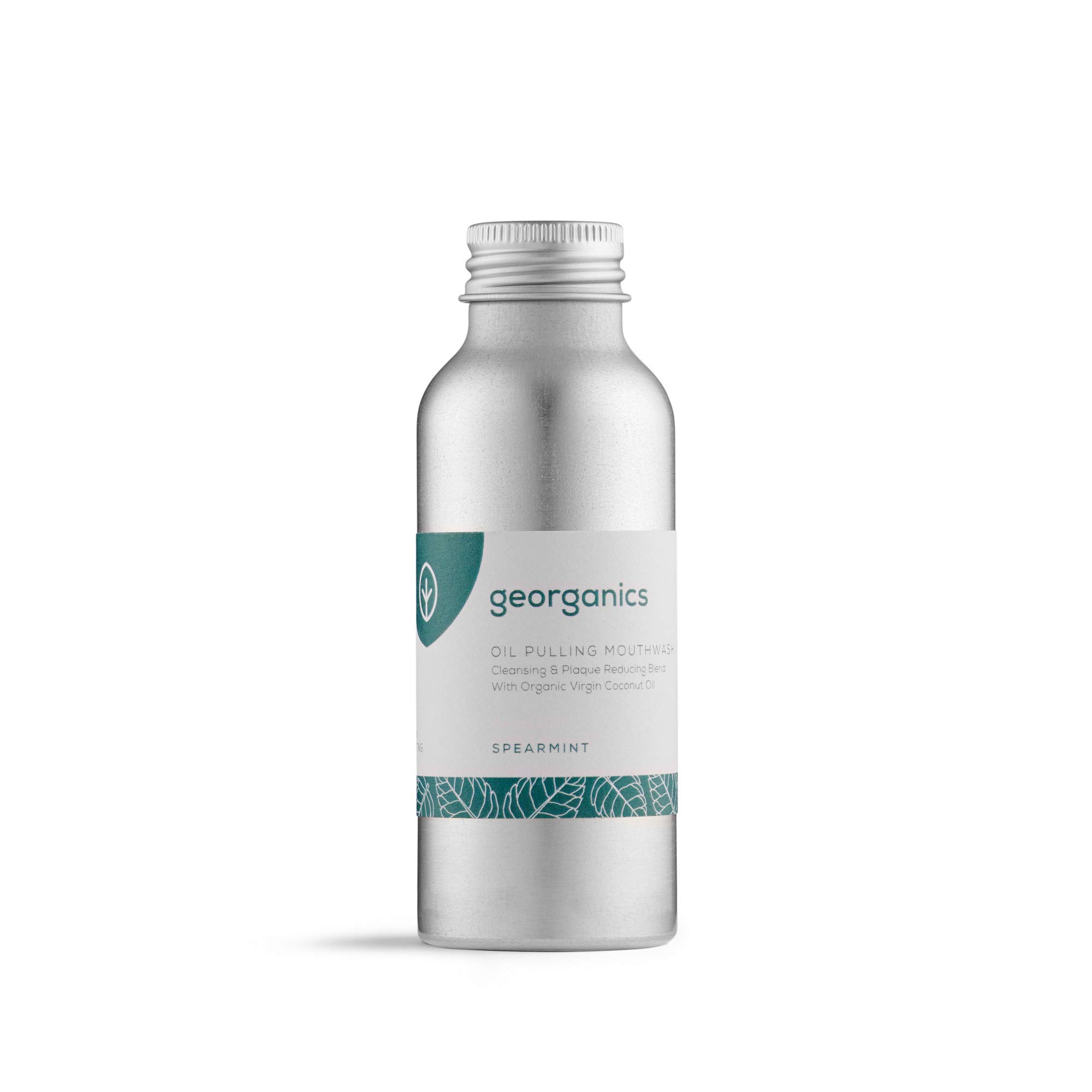 Georganics Whitening Oil Pulling Mouthwash - Spearmint - Plaque-Reducing Coconut Oil Blend - 100% Natural Ingredients - SLS, Glycerine & Fluoride Free - Cosmos Organic, Vegan & Cruelty-Free - 100ml